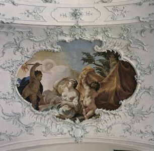 Innendekoration des Gartensaales — Deckendekoration des Gartensaales — Allegorien der Tageszeiten — Allegorie des Morgens