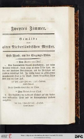Zweytes Zimmer. Gemälde der alten Niederländischen Meister