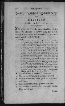 Hamburgisches Stadtrecht oder Ordelbock vom Jahr 1270.