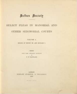 Select pleas in manorial and other seignorial courts. 1