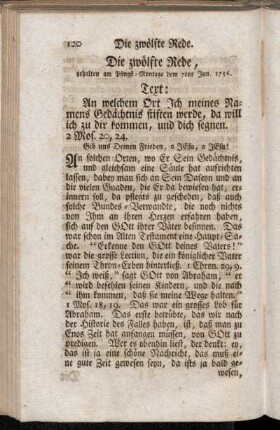 Die zwölfte Rede, gehalten am Pfingst-Montage dem 7ten Jun. 1756.