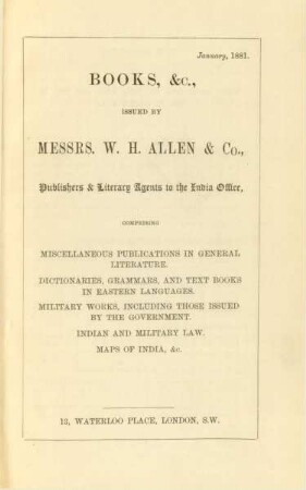 Books, &c., issued by Messrs. W. H. Allen & Co.
