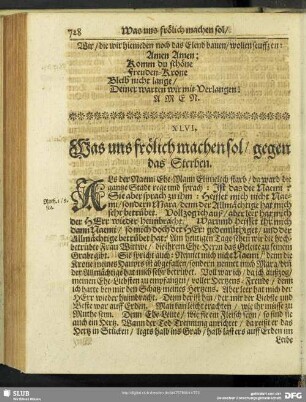 XLVI. Was uns frölich machen sol, gegen das Sterben