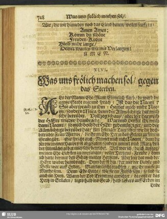 XLVI. Was uns frölich machen sol, gegen das Sterben