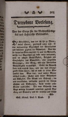 Dreyzehnte Vorlesung. Von der Sorge für die Wohlanständigkeit und äußerliche Sittsamkeit.