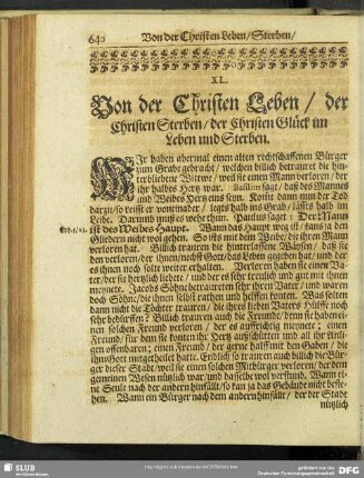 XL. Von der Christen Leben, der Christen Sterben, der Christen Glück im Leben und Sterben