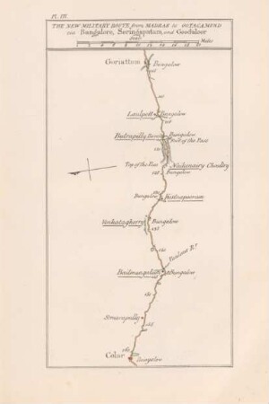 Pl. III The new military route from Madras to Ootacamund via Bangalore, Seringapatam, and Goodaloor
