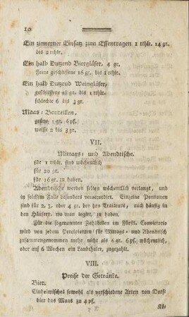 VIII. Preise der Getränke