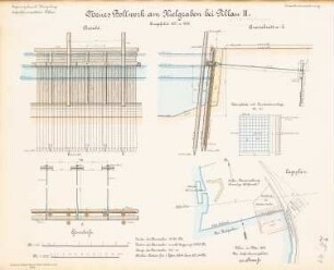 Bollwerk am Kielgraben, Pillau: Lageplan 1:1000, Ansicht, Grundriss, Schnitte 1:50, 1:20