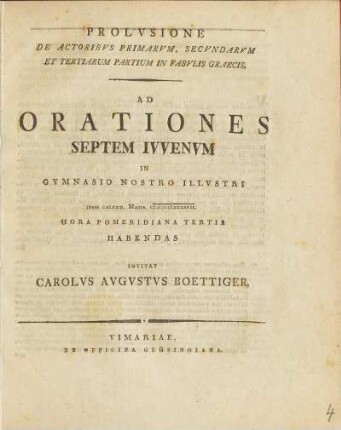 1797, Mai: Ad Orationes ... Juvenum In Gymnasio Nostro Illustri ... Habendas Invitat