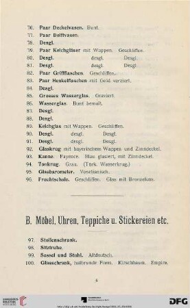 Möbel, Uhren, Teppiche und Stickereien (Nr. 97-197)
