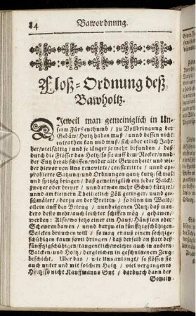 Floß-Ordnung deß Bawholtz.