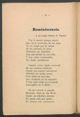 Reminiscencia : A mi amigo Alberto N. Nazzini