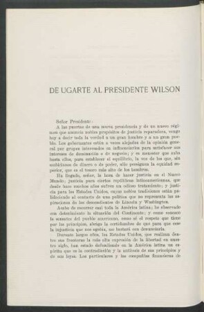 De Ugarte al Presidente Wilson