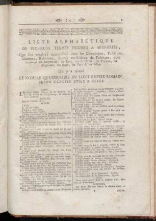 Liste Alphabetique De Plusieurs Termes Figurés & Armoiries, [...].