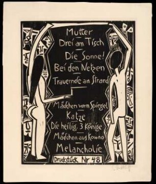 Inhaltsverzeichnis der Mappe "Schmidt-Rottluff. 10 Holzschnittef", Verlag Graphisches Kabinett I.B. Neumann, Berlin 1919