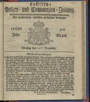 51tes Stueck, Montag den 22ten December. 1788