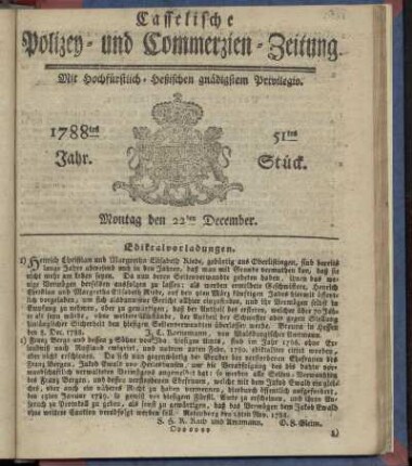 51tes Stueck, Montag den 22ten December. 1788