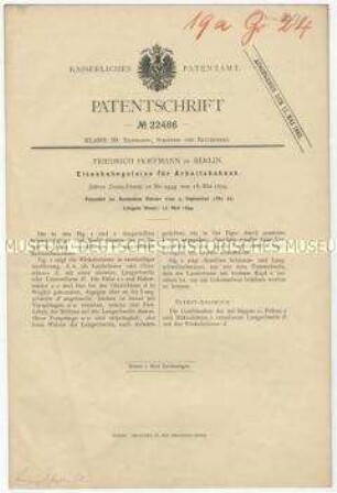 Patentschrift über Eisenbahngleise für Arbeitsbahnen, Patent-Nr. 22486