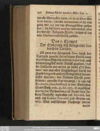 Das 7. Exempel Der Eroberung deß Königreichs Sina durch die Tartarn.