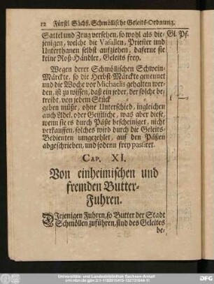 Cap. XI. Von einheimischen und fremden Butter-Fuhren.