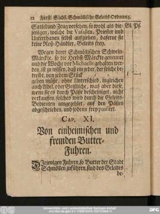 Cap. XI. Von einheimischen und fremden Butter-Fuhren.