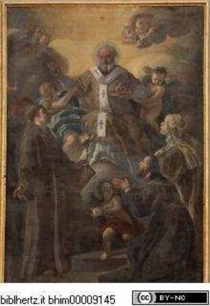 Der heilige Nikolaus erscheint den Heiligen Antonius von Padua und Rosa von Lima