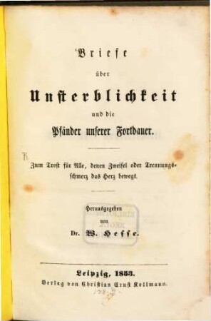 Briefe über Unsterblichkeit u. die Pfänder unserer Fortdauer