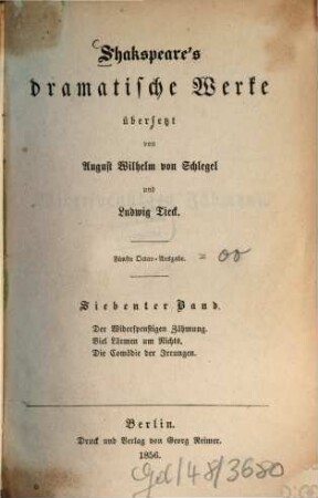 Shakspeare's dramatische Werke, 7