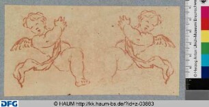 Sitzender Putto nach links gewendet und nach rechts gewendet