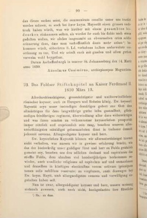 23. Das Fuldaer Stiftskapitel an Kaiser Ferdinand II. 1630 März 13.