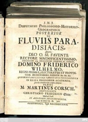 2: / ... Respondente Christiano Friderico Stein, Mulsens. Pruss. In Auditorio Philosophorum, Anno MDCCVII. die Julii.