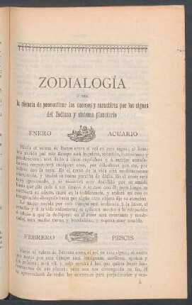 Zodialogía ó sea la ciencia de pronosticar los sucesos y caractéres por los signos del Zodiaco y sistema planetario