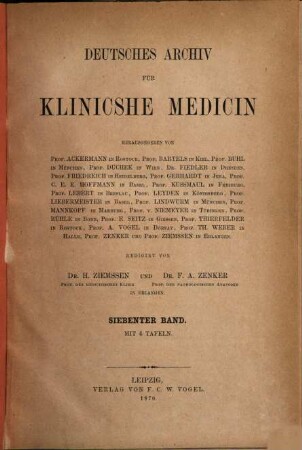 Deutsches Archiv für klinische Medizin. 7. 1870