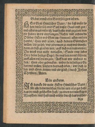 Gebet umb ein Gottseligs leben.