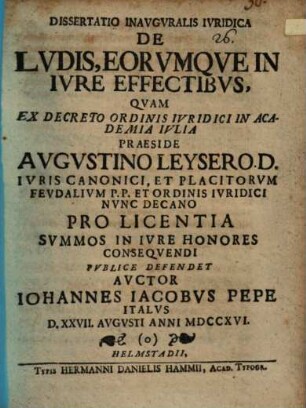 Diss. inaug. iur. de ludis, eorumque in iure effectibus