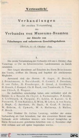 2: Verhandlungen der ... Versammlung des Verbandes von Museums-Beamten zur Abwehr von Fälschungen und Unlauterem Geschäftsgebaren