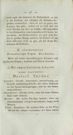 XVIII. Gattung. Drossel. Turdus