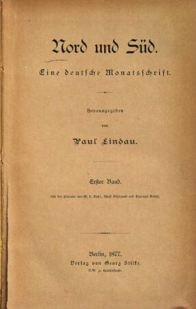 Nord und Süd : Monatsschrift für internationale Zusammenarbeit. 1, 1. 1877