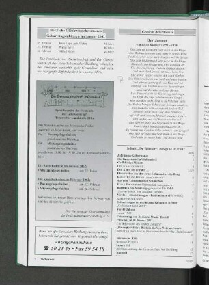 Herzliche Glückwünsche unseren Geburtstagsjubilaren im Januar 2002