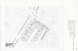 Wohnen und Geschäftsbereich Kaisereiche, Berlin-Friedenau (Diplomarbeit bei Willy Kreuer): Grundriss Erdgeschoss 1:500
