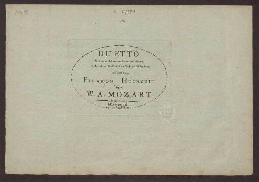 Duetto Se a caso Madama la notte ti chiama, Sollt einstens die Gräfin zur Nachtzeit dir schellen : aus der Oper: Figaros Hochzeit