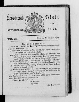 Num. 28, Ausgabe vom 12. Juli 1820