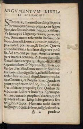 Argumentum Libelli Solomonis.