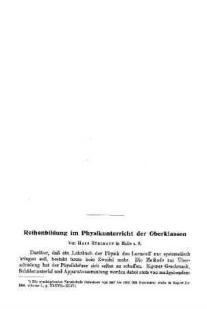 Reihenbildung im Physikunterricht der Oberklassen