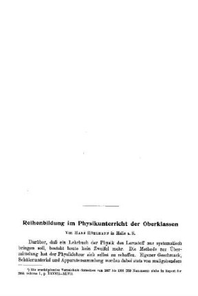 Reihenbildung im Physikunterricht der Oberklassen