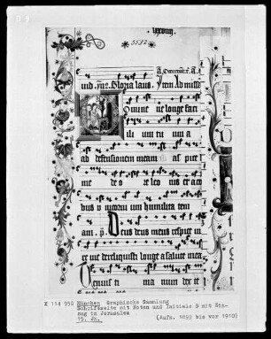 Schriftseite mit Noten und Initiale D mit Einzug in Jerusalem