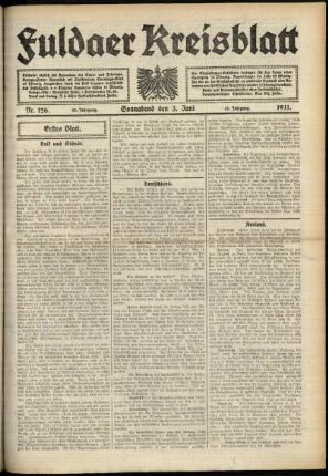 Erste Ausgabe vom Samstag, den 03. Juni 1911.