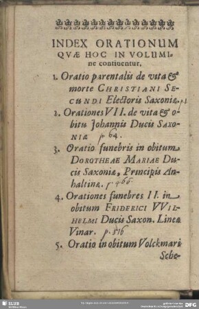 Index Orationum Quae Hoc In Volumine continentur