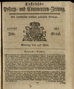 18tes Stueck, Montag den 29ten April 1776